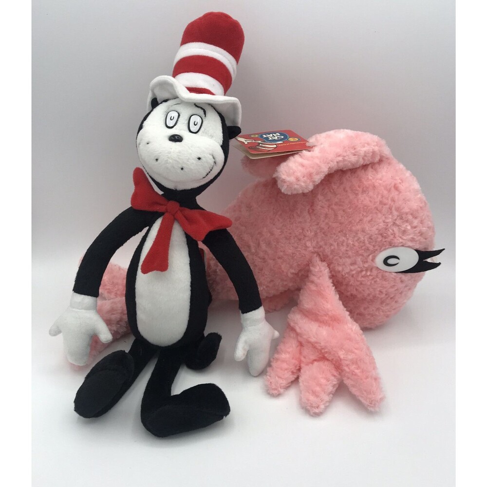 Set of 2 Dr Seuss Cat In The Hat & Plush Pink Fish Mr. Krinklebine 15" Kohls